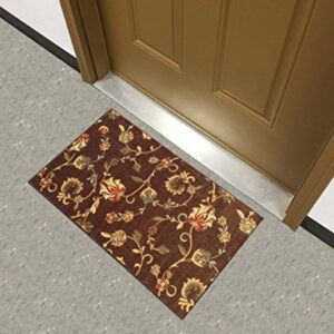 Kapaqua Rubber Backed Mat 18" x 31" Brown Floral Doormat Accent Non-Slip Entry Rug RAN1228-1X2