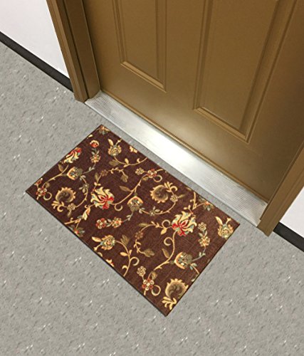 Kapaqua Rubber Backed Mat 18" x 31" Brown Floral Doormat Accent Non-Slip Entry Rug RAN1228-1X2