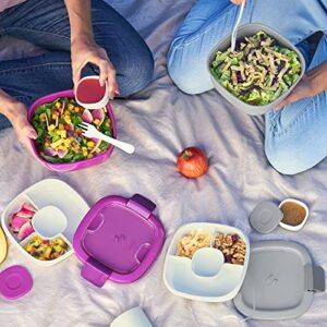 Bentgo® Salad - Stackable Lunch Container with Large 54-oz Salad Bowl, 4-Compartment Bento-Style Tray for Toppings, 3-oz Sauce Container for Dressings, Built-In Reusable Fork & BPA-Free (Gray)