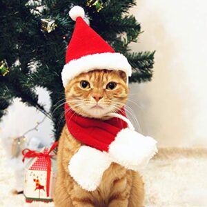 petleso cat santa hat with scarf, christmas hats for cats pet santa hat christmas costume for cat rabbit puppy doll, red s