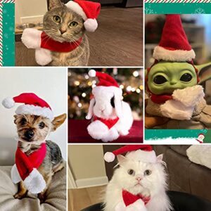 PETLESO Cat Santa Hat with Scarf, Christmas Hats for Cats Pet Santa Hat Christmas Costume for Cat Rabbit Puppy Doll, Red S