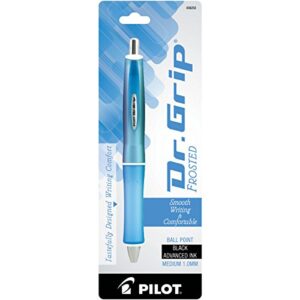 pilot dr. grip frosted refillable & retractable ballpoint pen, medium point, blue barrel, black ink, single pen (36253)