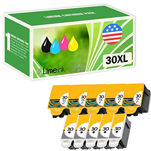 Limeink© 10 Pack Remanufactured 30XL Ink Cartridges (5 Black, 5 Color) Use Replacement for ESP: 3.2, C110, C310, C315, Office 2150, Office 2170, Hero 3.1, Hero 5.1 Printers 1550532 1341080