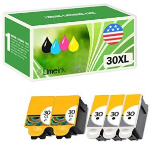 limeink© 5 pack remanufactured 30xl ink cartridges (3 black, 2 color) use replacement for esp: 3.2, c110, c310, c315, office 2150, office 2170, hero 3.1 hero 5.1 series printers 1550532 1341080
