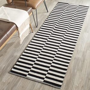 safavieh montauk collection runner rug - 2'3" x 7', ivory & black, handmade stripe cotton, ideal for high traffic areas in living room, bedroom (mtk715d)