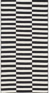 SAFAVIEH Montauk Collection Runner Rug - 2'3" x 7', Ivory & Black, Handmade Stripe Cotton, Ideal for High Traffic Areas in Living Room, Bedroom (MTK715D)