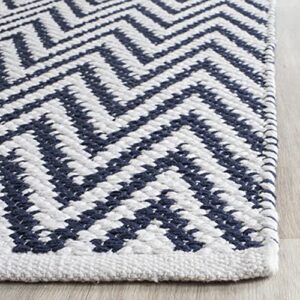 SAFAVIEH Montauk Collection Runner Rug - 2'3" x 7', Navy & Ivory, Handmade Chevron Cotton, Ideal for High Traffic Areas in Living Room, Bedroom (MTK812C)