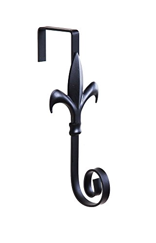 Evergreen Flag Sturdy Black Iron Fleur-de-Lis Over-The-Door Metal Door Décor Hanger - 3.5" Wide x 4" Depth x 8" High