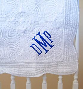 monogram baby quilt 36 x 46 inches white blanket cotton