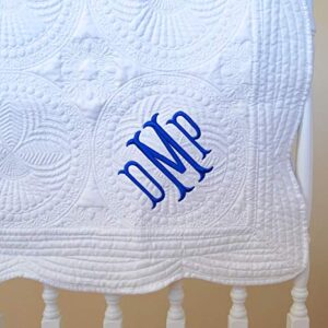 Monogram Baby Quilt 36 x 46 Inches White Blanket Cotton