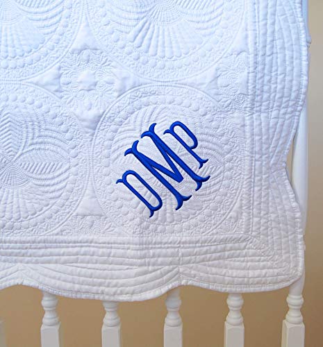 Monogram Baby Quilt 36 x 46 Inches White Blanket Cotton