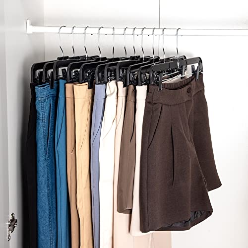 HOUSE DAY 25 Pack Pants Hangers with Clips, 14 inch Skirt Hangers 360-Rotating Swivel Hook, Clip Hangers for Pants,Hangers with Clips, Black Plastic Pants Hangers