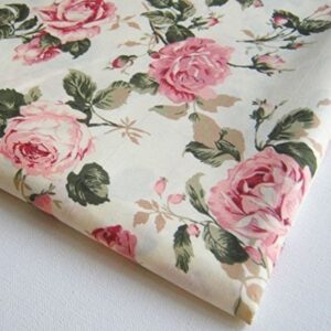 (1 square yard cut) flower rose in sweet vintage pink red roses bouquet wedding, bunch on off white fabric 36 by 36-inch wide (1 square yard) (pre-cut) (fba-ct146)
