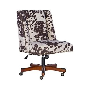 linon draper wood upholstered office chair in black cow print