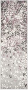 safavieh adirondack collection runner rug - 2'6" x 8', light grey & purple, floral design, non-shedding & easy care, ideal for high traffic areas in living room, bedroom (adr115m)