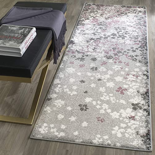 SAFAVIEH Adirondack Collection Runner Rug - 2'6" x 8', Light Grey & Purple, Floral Design, Non-Shedding & Easy Care, Ideal for High Traffic Areas in Living Room, Bedroom (ADR115M)