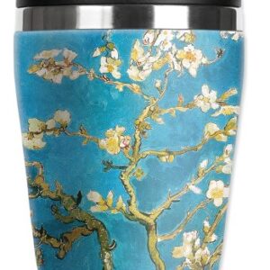 Mugzie Van Gogh Almond Blossoms"Mini" Travel Mug with Insulated Wetsuit Cover, 12 oz, Black