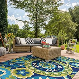 Couristan Covington Rip Tide Indoor/Outdoor Area Rug, 5'6" x 8', Ocean Blue-Green