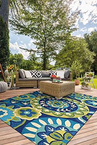 Couristan Covington Rip Tide Indoor/Outdoor Area Rug, 5'6" x 8', Ocean Blue-Green