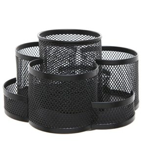 MyGift Rotating Black Metal Mesh Desktop Organizer, 7 Compartment Office Desk Supplies and Stationery Storage Caddy