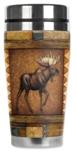 mugzie "moose tapestry" stainless steel travel mug with insulated wetsuit cover, 20 oz, black