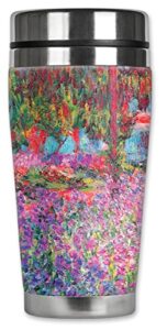mugzie "monet: the artist's garden" stainless steel travel mug with insulated wetsuit cover, 20 oz, black
