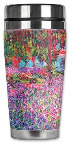 Mugzie "Monet: The Artist's Garden" Stainless Steel Travel Mug with Insulated Wetsuit Cover, 20 oz, Black