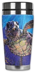 mugzie "sea turtle" stainless steel travel mug with insulated wetsuit cover, 20 oz, black