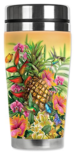 Mugzie "Pineapple" Stainless Steel Travel Mug with Insulated Wetsuit Cover, 20 oz, Black