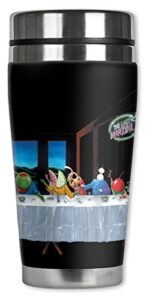 mugzie "michael godard: the last martini" stainless steel travel mug with insulated wetsuit cover, 20 oz, black