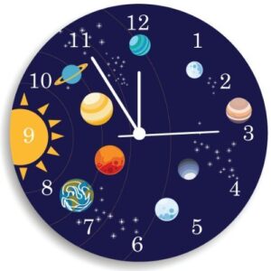 children wall clock solar system, nursery room decor, space theme wall clock