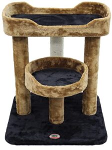 go pet club 23" cat tree scratcher kitty condo kitten furniture with two elevated perch beds and large base for indoor cats, brown/black