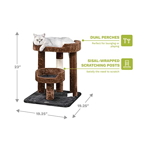 Go Pet Club 23" Cat Tree Scratcher Kitty Condo Kitten Furniture with Two Elevated Perch Beds and Large Base for Indoor Cats, Brown/Black