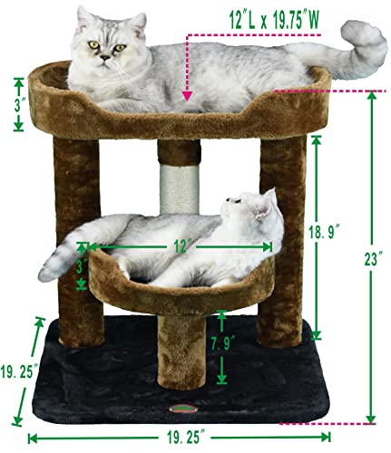 Go Pet Club 23" Cat Tree Scratcher Kitty Condo Kitten Furniture with Two Elevated Perch Beds and Large Base for Indoor Cats, Brown/Black