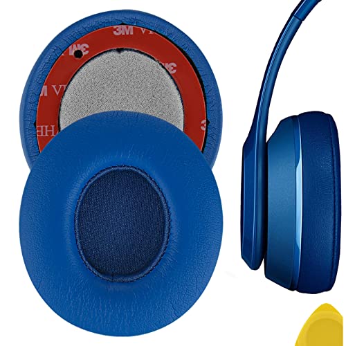 Geekria QuickFit Replacement Ear Pads for Beats Solo 2.0 Wireless (B0534) On-Ear Headphones Earpads, Headset Ear Cushion Repair Parts (Blue)