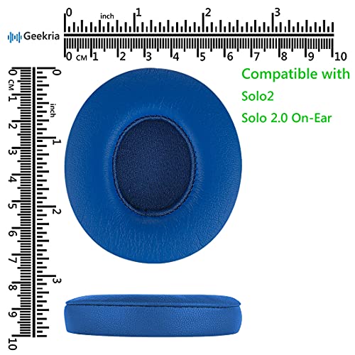 Geekria QuickFit Replacement Ear Pads for Beats Solo 2.0 Wireless (B0534) On-Ear Headphones Earpads, Headset Ear Cushion Repair Parts (Blue)