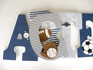 navy blue and gray custom wooden letters, baby boy nursery decor, large 9 inch bedroom decorations, wood name art for walls