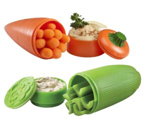 hutzler plastic attack snack containers, 2.6" x 7", orange/green