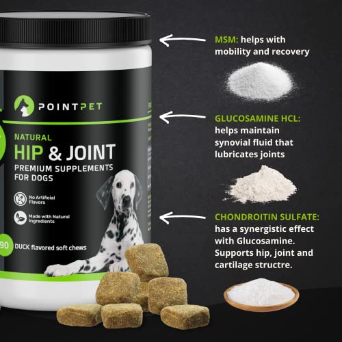 POINTPET Glucosamine for Dogs - Hip & Joint Supplement - Dog Mobility Soft Chews with Chondroitin & MSM - Dog Supplement with Omega 3, Vitamin C & E for Hips and Joints 120cnt