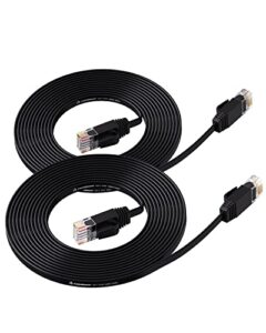 cat 6 ethernet cable black 10ft (2 pack)(at a cat5e price but higher bandwidth) flat internet network cable - cat6 ethernet patch cable short - cat6 computer cable with snagless rj45 connectors