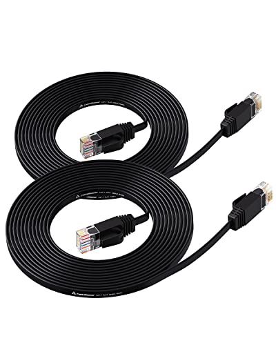 Cat 6 Ethernet Cable Black 10ft (2 Pack)(at a Cat5e Price but Higher Bandwidth) Flat Internet Network Cable - Cat6 Ethernet Patch Cable Short - Cat6 Computer Cable with Snagless RJ45 Connectors