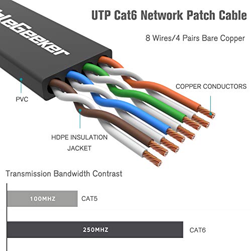 Cat 6 Ethernet Cable Black 10ft (2 Pack)(at a Cat5e Price but Higher Bandwidth) Flat Internet Network Cable - Cat6 Ethernet Patch Cable Short - Cat6 Computer Cable with Snagless RJ45 Connectors