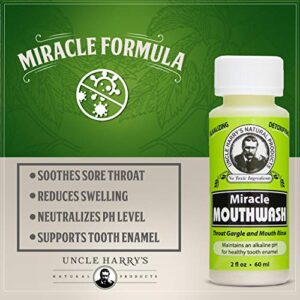 Uncle Harry's Natural Alkalizing Miracle Mouthwash | Adult & Kids Mouthwash for Bad Breath | pH Balanced Oral Care Mouth Wash & Mouth Rinse (2 fl oz)