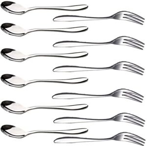 glitterymall 12pcs stainless steel cocktail tasting appetizer cake fruit forks and tea dinner server spoon kitchen accessory wedding party (6 forks 5'' and 6 spoons5'')