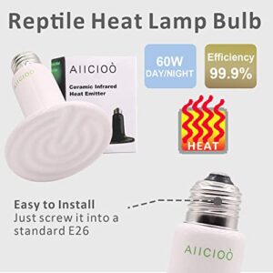 Reptile Heat Lamp Bulb -60W Ceramic Heat Emitter No Harm No Light Infrared Heater Lamp for Chicken Coop Lizard Aquarium Snake Outside Dogs Brooder 110V,White