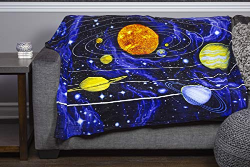 Dawhud Direct Solar System Fleece Blanket for Bed, 50" x 60" Space Fleece Throw Blanket for Boys, Men, Unisex and Kids - Super Soft Plush Planetary Blanket Throw Fleece Blanket for Planet Lovers