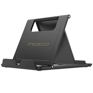 moko phone/tablet stand, foldable tablet holder compatible with iphone 13 pro max/13 pro/13, iphone 12/12 pro max/11/xs max, ipad pro 11, ipad air 4/mini 6 2021, ipad 9th 10.2", black