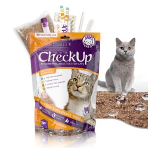 kit4cat checkup kit at home wellness test for cats, hydrophobic litter for urine collection & test strips for detection of levels of glucose, protein, ph and blood in urine