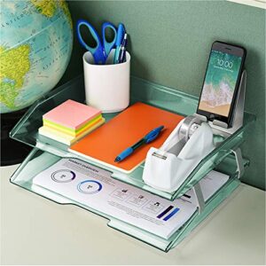 Acrimet Facility 2 Tier Letter Tray Side Load Plastic Desktop File Organizer (Clear Green Color)