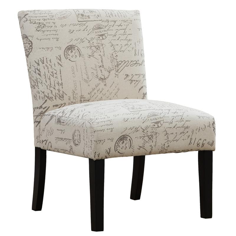 Roundhill Furniture Botticelli English Letter Print Fabric Armless Contemporary Accent Chair, Single